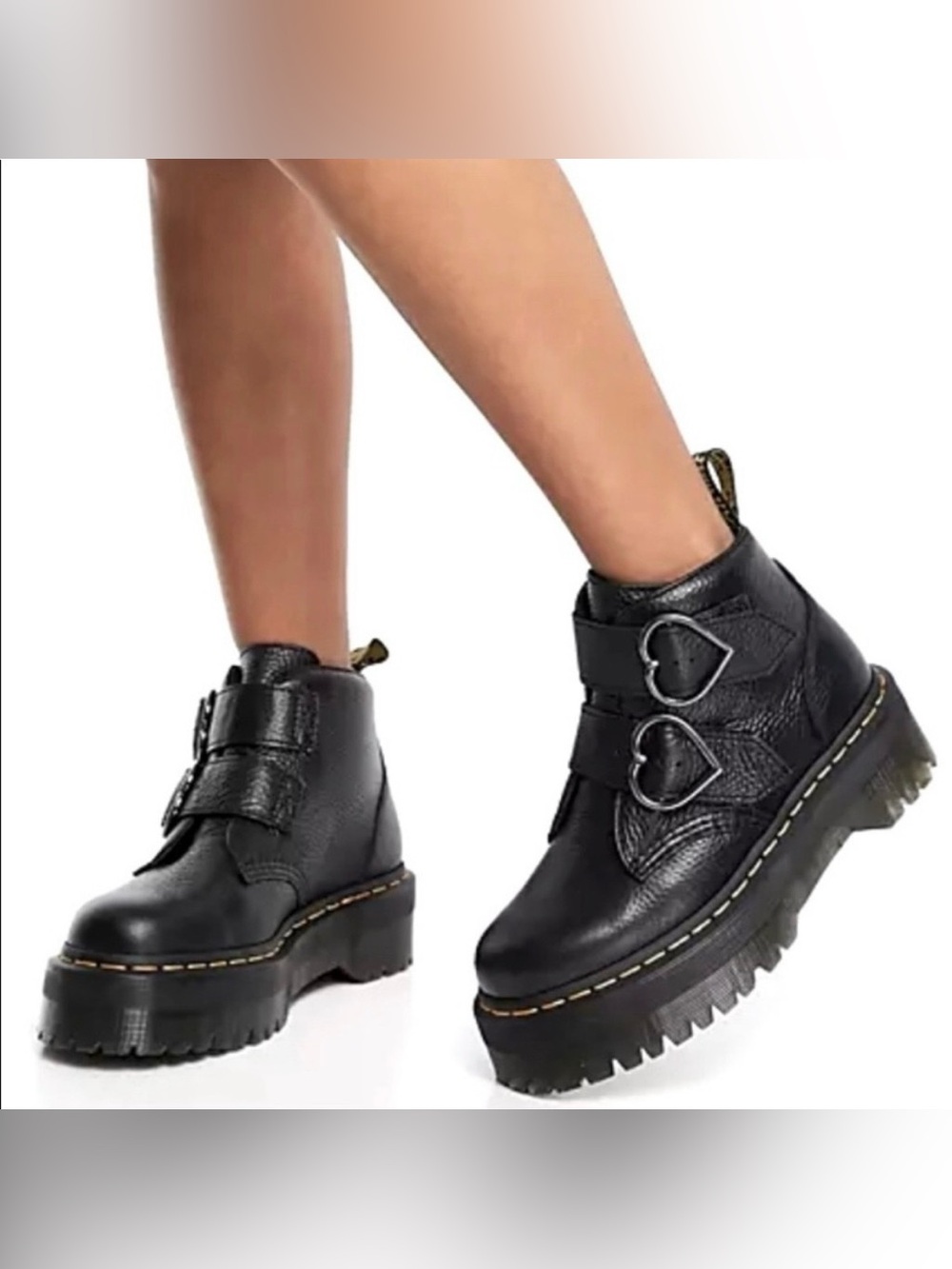 Devon Heart Leather Platform Boots Black